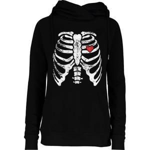 Heart Rib Cage Xray Funny Halloween Skeleton Womens Funnel Neck Pullover Hood