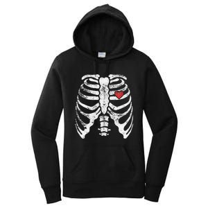 Heart Rib Cage Xray Funny Halloween Skeleton Women's Pullover Hoodie