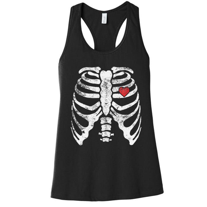 Heart Rib Cage Xray Funny Halloween Skeleton Women's Racerback Tank