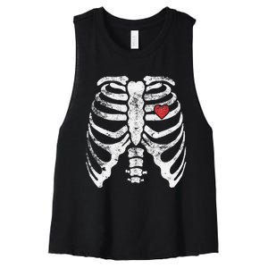 Heart Rib Cage Xray Funny Halloween Skeleton Women's Racerback Cropped Tank