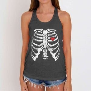 Heart Rib Cage Xray Funny Halloween Skeleton Women's Knotted Racerback Tank