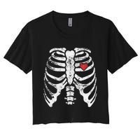 Heart Rib Cage Xray Funny Halloween Skeleton Women's Crop Top Tee