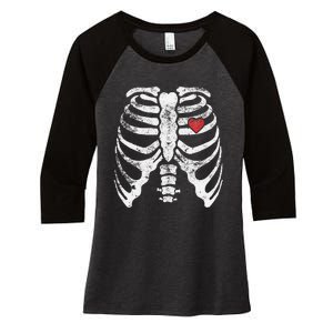 Heart Rib Cage Xray Funny Halloween Skeleton Women's Tri-Blend 3/4-Sleeve Raglan Shirt