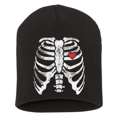 Heart Rib Cage Xray Funny Halloween Skeleton Short Acrylic Beanie