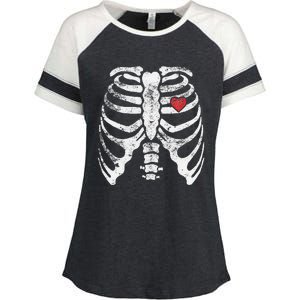 Heart Rib Cage Xray Funny Halloween Skeleton Enza Ladies Jersey Colorblock Tee