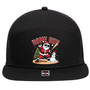 Home Run Christmas Baseball Santa Claus Snow Xmas Gift 7 Panel Mesh Trucker Snapback Hat