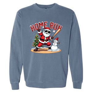 Home Run Christmas Baseball Santa Claus Snow Xmas Gift Garment-Dyed Sweatshirt