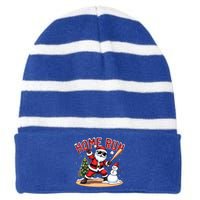 Home Run Christmas Baseball Santa Claus Snow Xmas Gift Striped Beanie with Solid Band