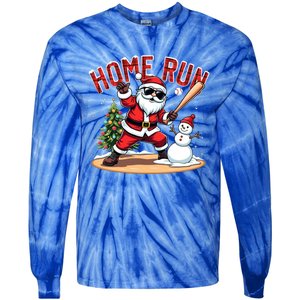 Home Run Christmas Baseball Santa Claus Snow Xmas Gift Tie-Dye Long Sleeve Shirt