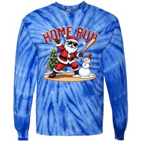 Home Run Christmas Baseball Santa Claus Snow Xmas Gift Tie-Dye Long Sleeve Shirt