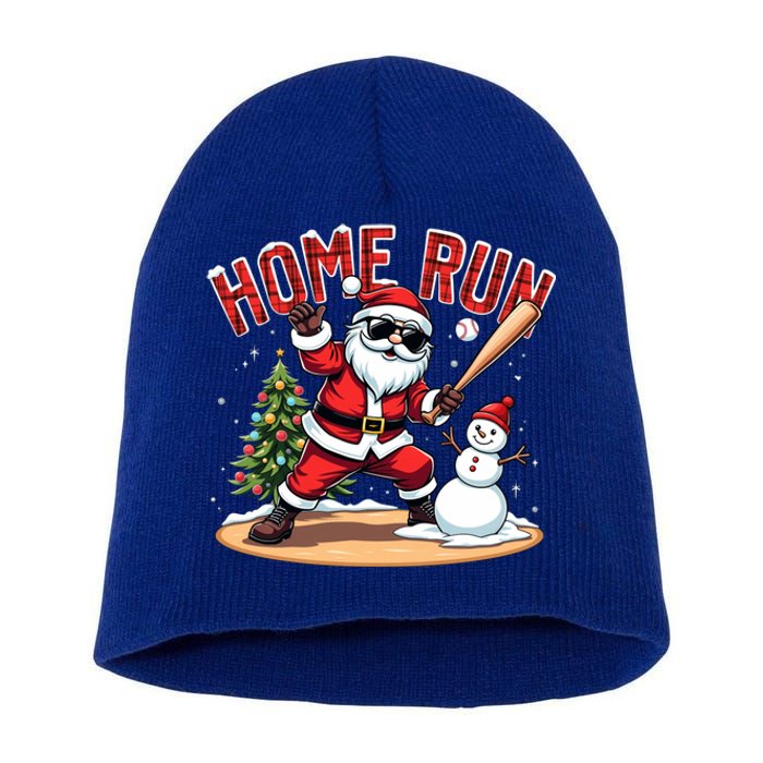 Home Run Christmas Baseball Santa Claus Snow Xmas Gift Short Acrylic Beanie