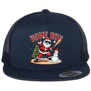 Home Run Christmas Baseball Santa Claus Snow Xmas Gift Flat Bill Trucker Hat