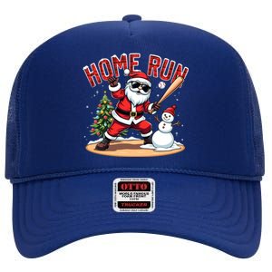 Home Run Christmas Baseball Santa Claus Snow Xmas Gift High Crown Mesh Back Trucker Hat