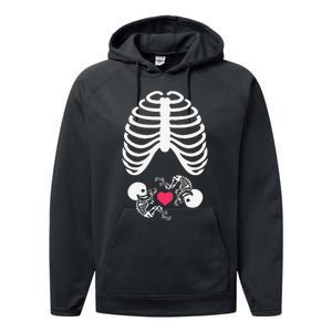 Halloween Rib Cage Pregnancy Expecting Twins Baby Love Performance Fleece Hoodie