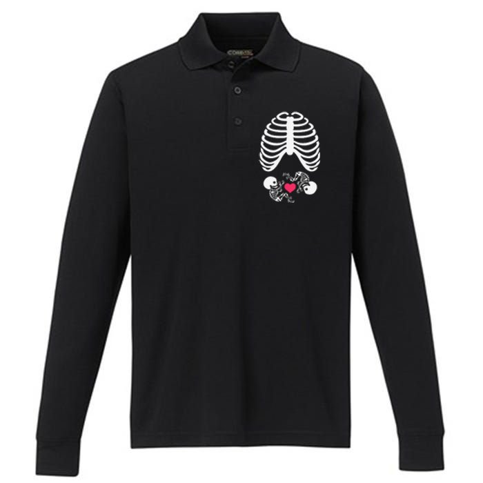 Halloween Rib Cage Pregnancy Expecting Twins Baby Love Performance Long Sleeve Polo