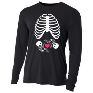 Halloween Rib Cage Pregnancy Expecting Twins Baby Love Cooling Performance Long Sleeve Crew