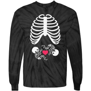 Halloween Rib Cage Pregnancy Expecting Twins Baby Love Tie-Dye Long Sleeve Shirt