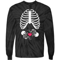 Halloween Rib Cage Pregnancy Expecting Twins Baby Love Tie-Dye Long Sleeve Shirt