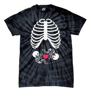 Halloween Rib Cage Pregnancy Expecting Twins Baby Love Tie-Dye T-Shirt