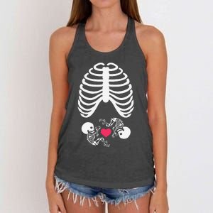 Halloween Rib Cage Pregnancy Expecting Twins Baby Love Women's Knotted Racerback Tank