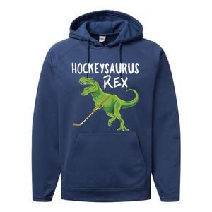 Hockeysaurus Rex Dinosaur Hockey Parent Game Day Travel Gift Great Gift Performance Fleece Hoodie