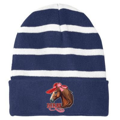 Horse Racing Derby Day Hat Horse Striped Beanie with Solid Band