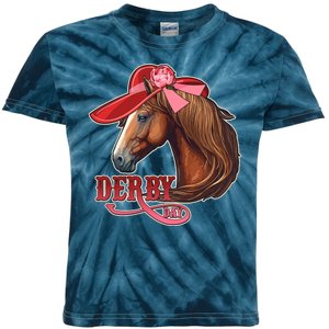 Horse Racing Derby Day Hat Horse Kids Tie-Dye T-Shirt