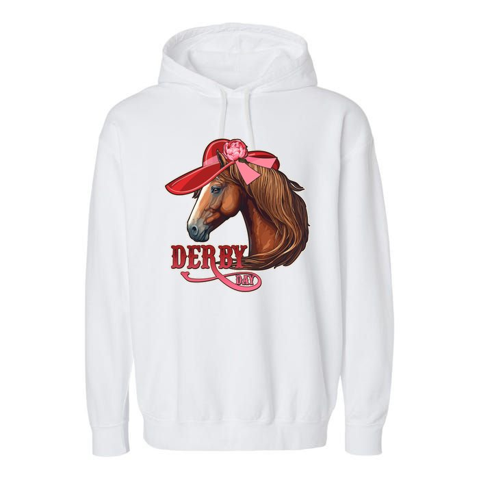 Horse Racing Derby Day Hat Horse Garment-Dyed Fleece Hoodie