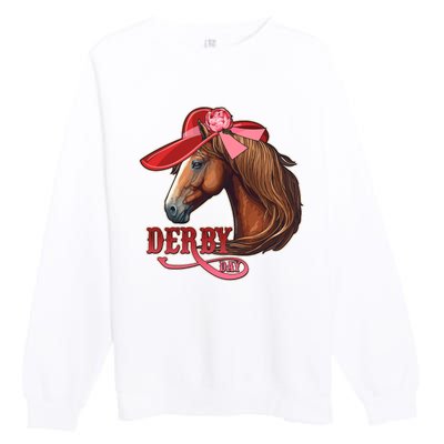 Horse Racing Derby Day Hat Horse Premium Crewneck Sweatshirt