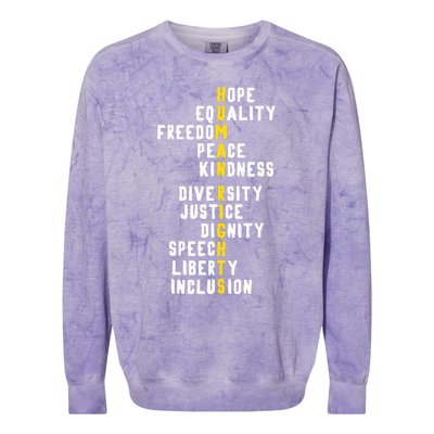 Human Rights Diversity Justice & Peace To All Colorblast Crewneck Sweatshirt