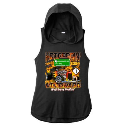 Hot Rodding Detroit To Pontiac Cruisin Woodward A Michigan Tradition Ladies PosiCharge Tri-Blend Wicking Draft Hoodie Tank