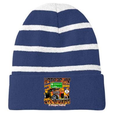 Hot Rodding Detroit To Pontiac Cruisin Woodward A Michigan Tradition Striped Beanie with Solid Band