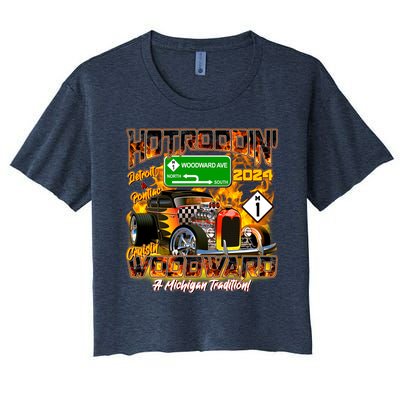 Hot Rodding Detroit To Pontiac Cruisin Woodward A Michigan Tradition Women's Crop Top Tee