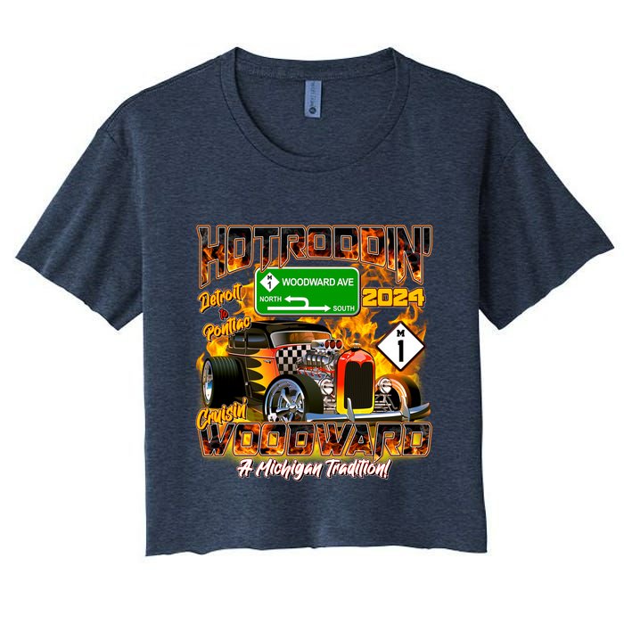 Hot Rodding Detroit To Pontiac Cruisin Woodward A Michigan Tradition Women's Crop Top Tee