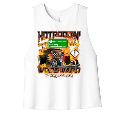 Hot Rodding Detroit To Pontiac Cruisin Woodward A Michigan Tradition Women's Racerback Cropped Tank