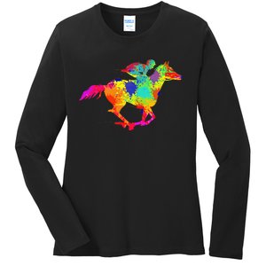 Horse Racing Derby Jockey Ladies Long Sleeve Shirt