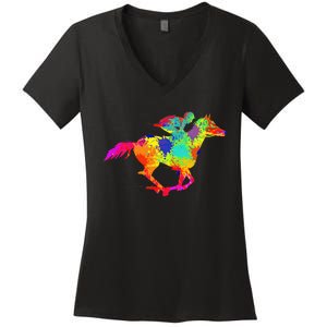 Horse Racing Derby Jockey Women's V-Neck T-Shirt