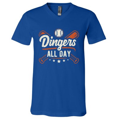 Home Runs Dingers All Day Baseball Home Run Dinger Gift V-Neck T-Shirt