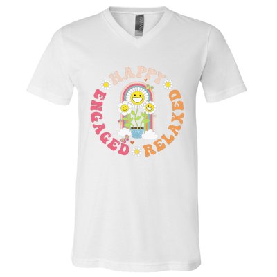 Happy Relaxed Engaged Aba Bcba Behavioral Health V-Neck T-Shirt