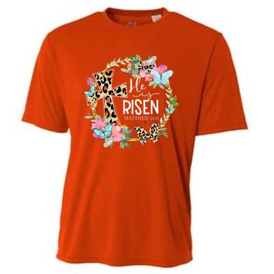 He's Risen Easter Day Jesus Cross Religious Christian Flower Cooling Performance Crew T-Shirt