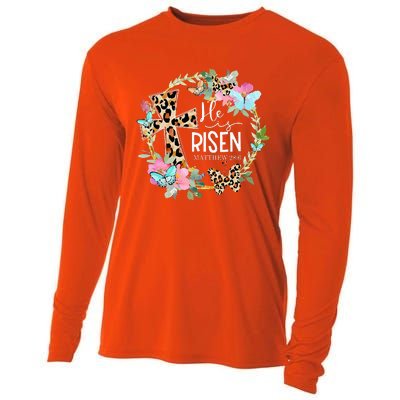 He's Risen Easter Day Jesus Cross Religious Christian Flower Cooling Performance Long Sleeve Crew