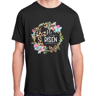 He's Risen Easter Day Jesus Cross Religious Christian Flower Adult ChromaSoft Performance T-Shirt