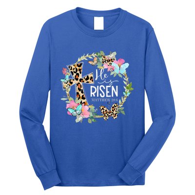 He's Risen Easter Day Jesus Cross Religious Christian Flower Long Sleeve Shirt