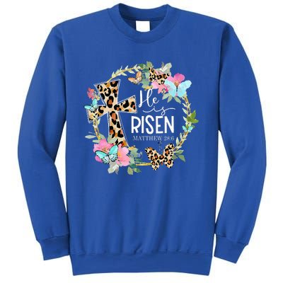 He's Risen Easter Day Jesus Cross Religious Christian Flower Sweatshirt