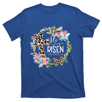 He's Risen Easter Day Jesus Cross Religious Christian Flower T-Shirt