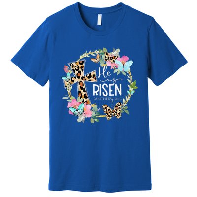 He's Risen Easter Day Jesus Cross Religious Christian Flower Premium T-Shirt