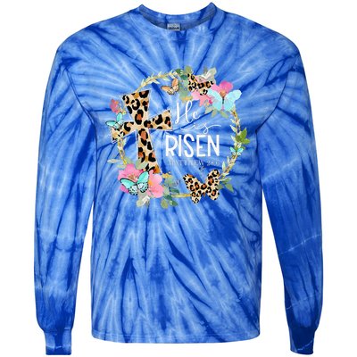 He's Risen Easter Day Jesus Cross Religious Christian Flower Tie-Dye Long Sleeve Shirt