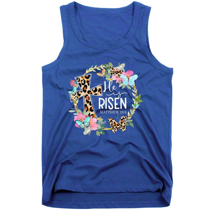 He's Risen Easter Day Jesus Cross Religious Christian Flower Tank Top