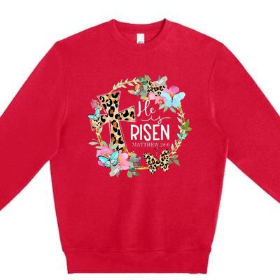 He's Risen Easter Day Jesus Cross Religious Christian Flower Premium Crewneck Sweatshirt