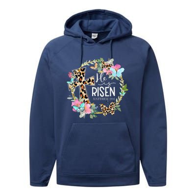 He's Risen Easter Day Jesus Cross Religious Christian Flower Performance Fleece Hoodie